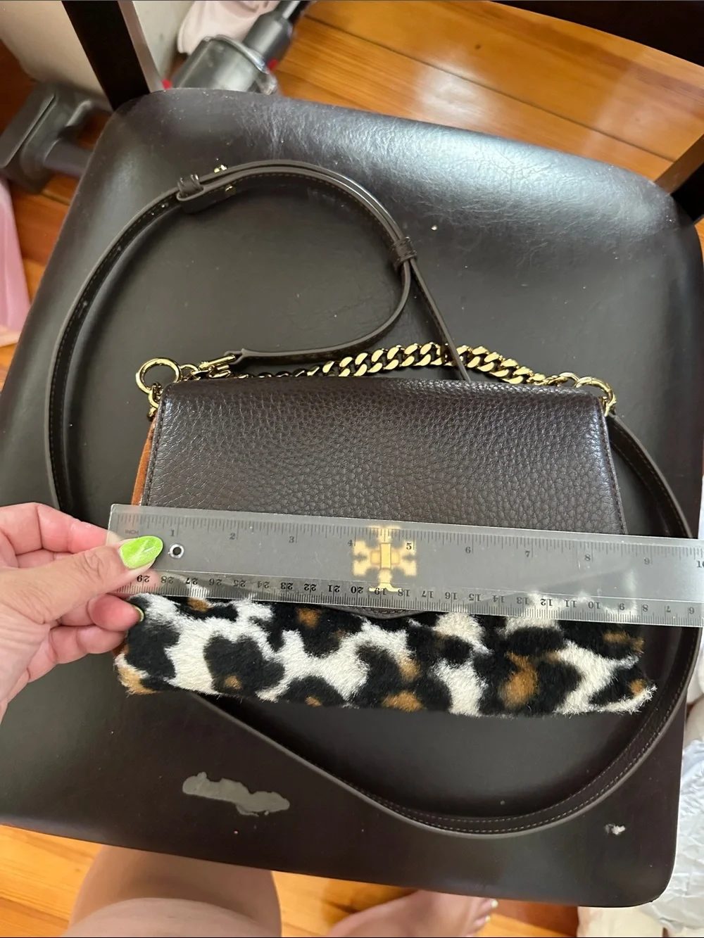 Tory Burch Brown Leather Crossbody with Leopard Print
